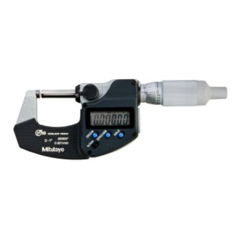 Mitutoyo Coolant Proof Micrometer, Range 0-1 w/ Ratchet Friction Thimble & SPC Output - 293-334